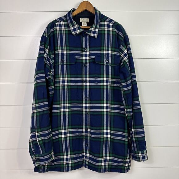 LL Bean Fleece Lined Flannel Plaid Button Front Shirt Multicolored sz XL Tall - Picture 1 of 7